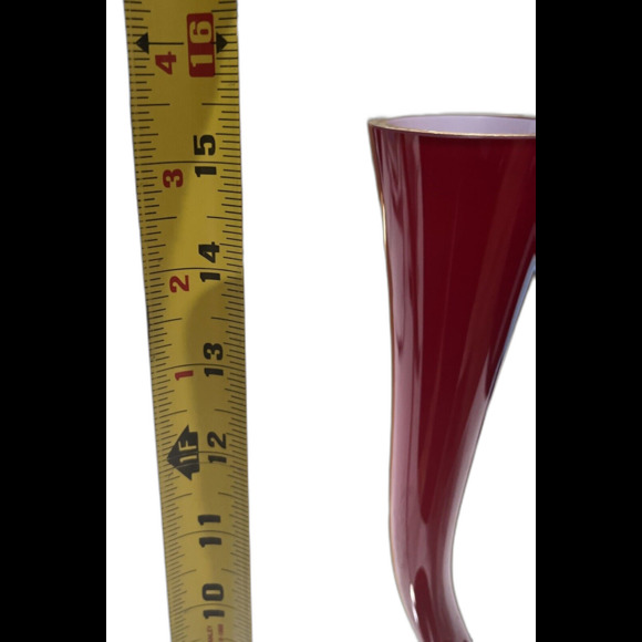 Vintage Makora Krosno Polish Mid-Century Cased Ruby   8" Glass Vase – Spiral - Picture 6 of 7